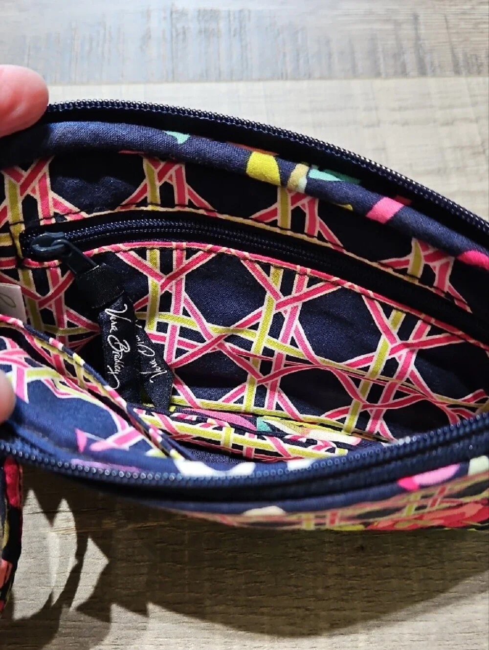 Vera Bradley Navy Quilted Floral Wristlet with Pink Trim - Picture 3 of 3
